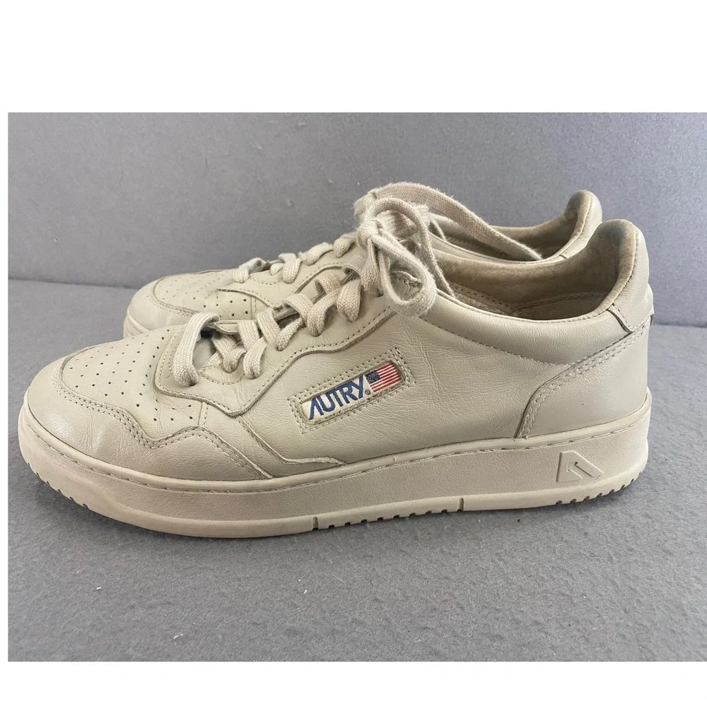 Autry Medalist Low Goatskin Leather Sneakers Off-White Cream Mens 43 US 10